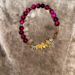 Majestic Pink Tigers Eye and Citrine Beaded Bracelet
